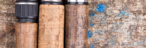 Three Cork Handled Fishing Rods Sitting on a Table