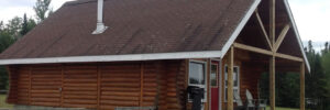 A view of the outside of a guest cabin at Mattice Lake Outfitters